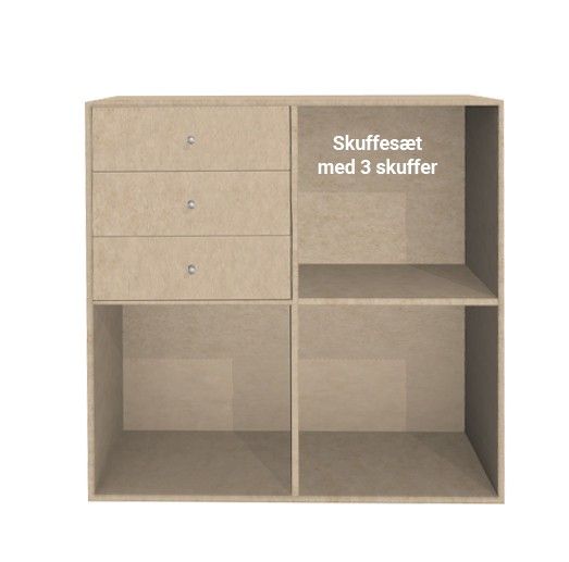 image - 3 skuffer til Kubik Træ hel reolkasse - 4 rum