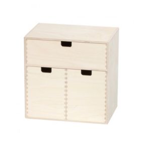 Minikommode i bjørkefiner - 3 skuffer (31x31x21 cm.)