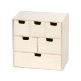 Minikommode i bjørkefiner med 6 skuffer (31x31x21 cm.)