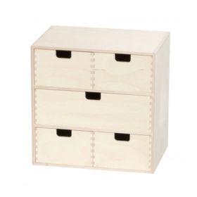 Minikommode i bjørkefiner - 5 skuffer (31x31x21 cm.)