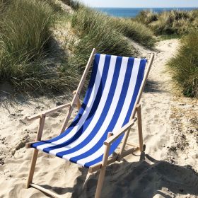 Strandstol, blå/hvit stoff