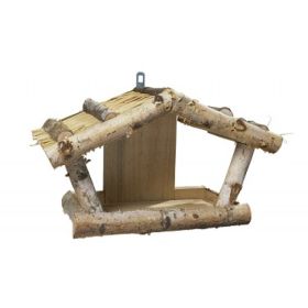 Vegghengt fuglebrett bjørk med stråtak